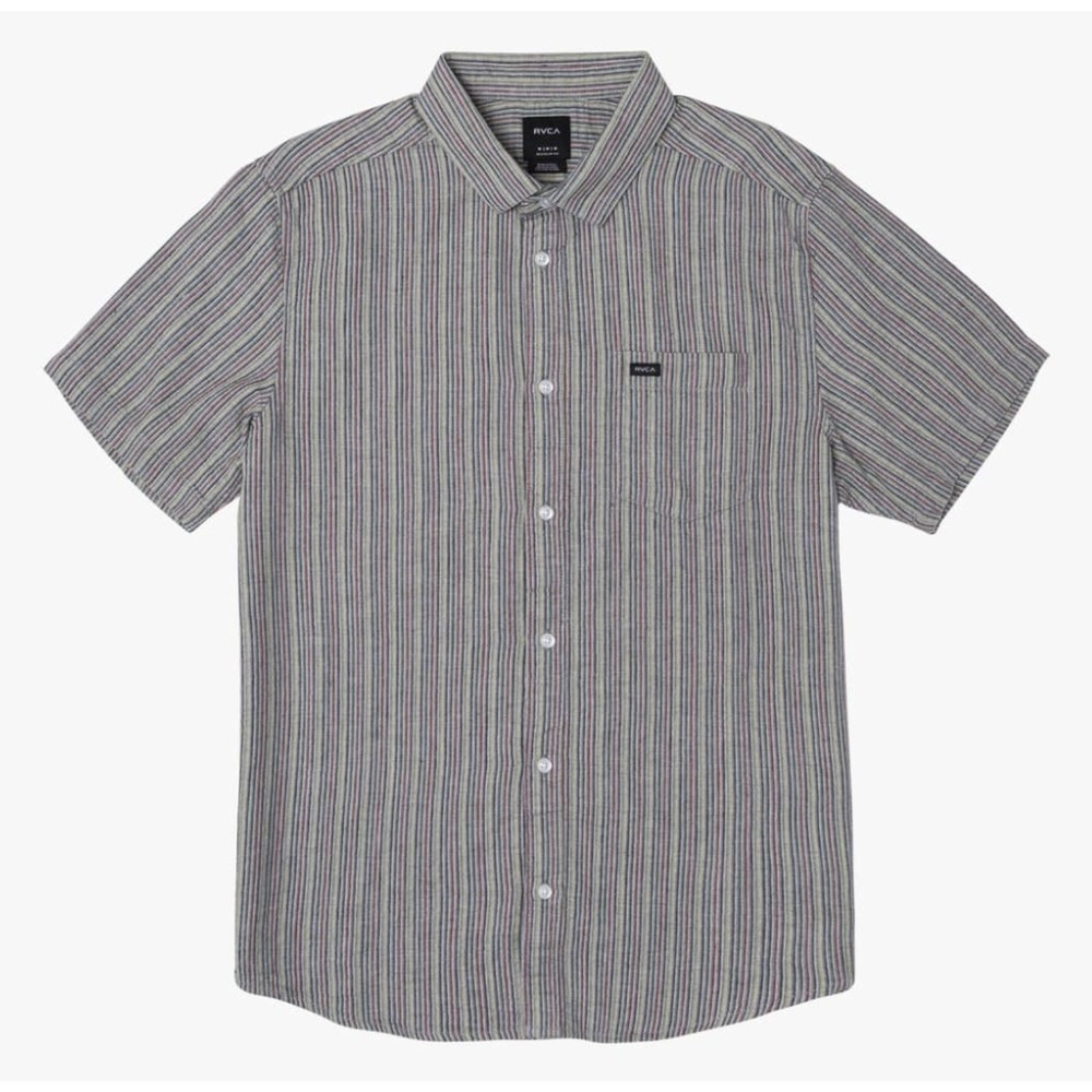 RVCA Mirage Striped Button Up Shirt Men's Large Cotton Short Sleeve Surf EUC‎